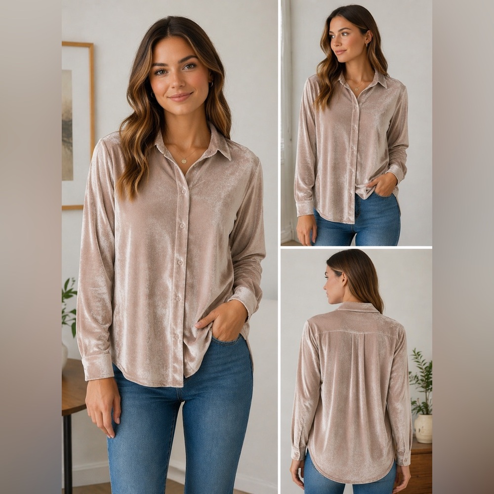14th & Union Blush Pink Velvet Button Down Blouse Small